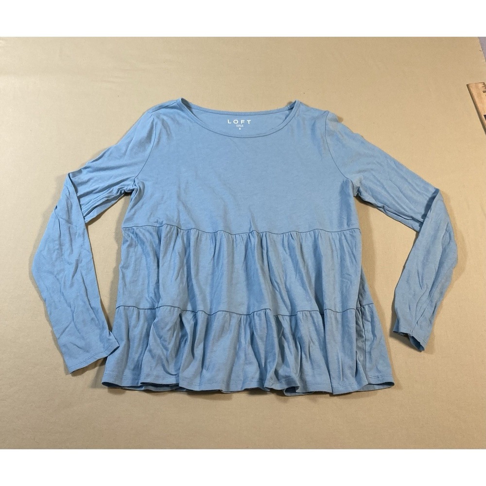 LOFT Long Sleeve Peplum Babydoll Top Ocean Teal Blue Size Small Poet Core